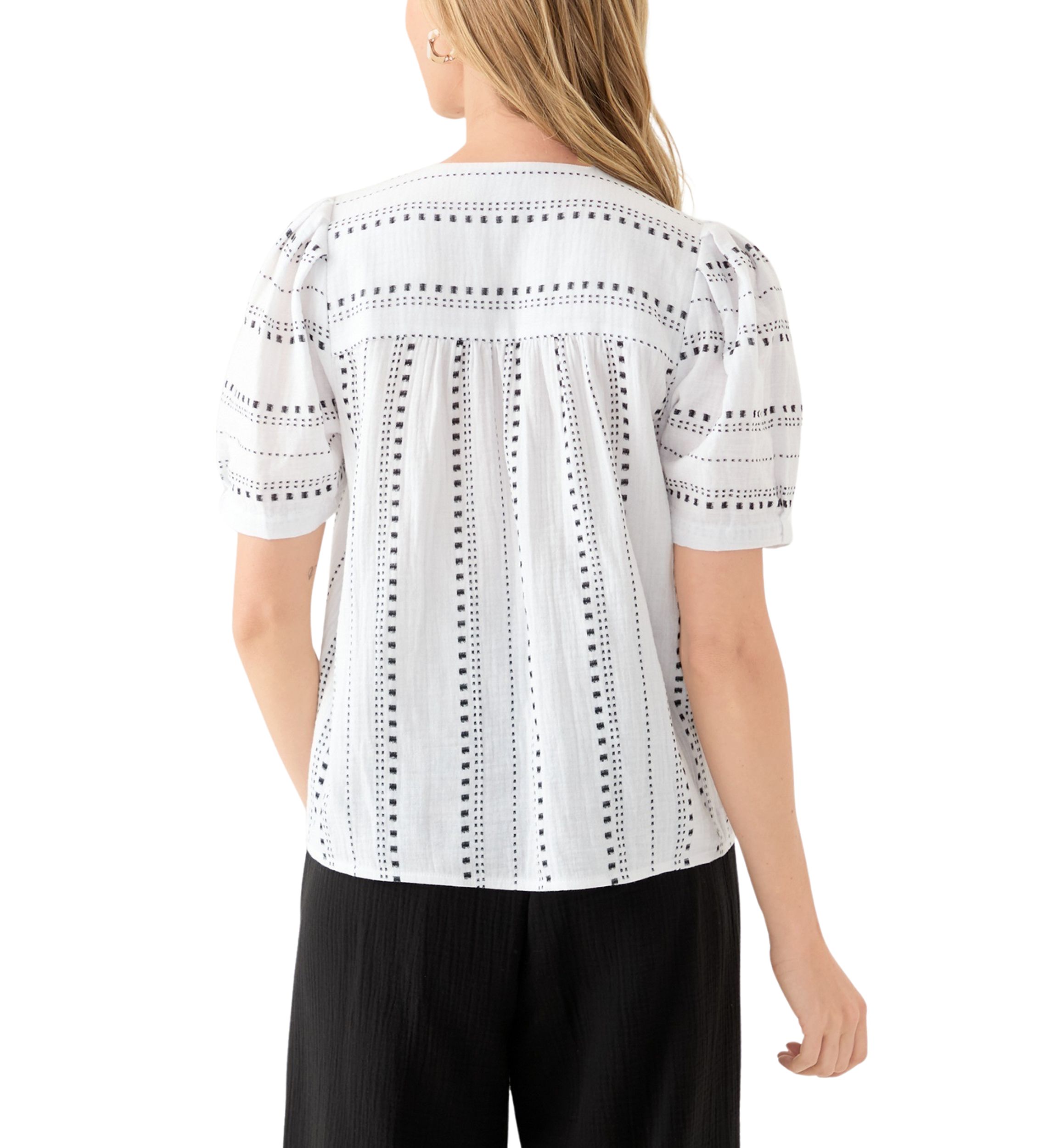 Petite Puff Sleeve Printed V-Neck Top 