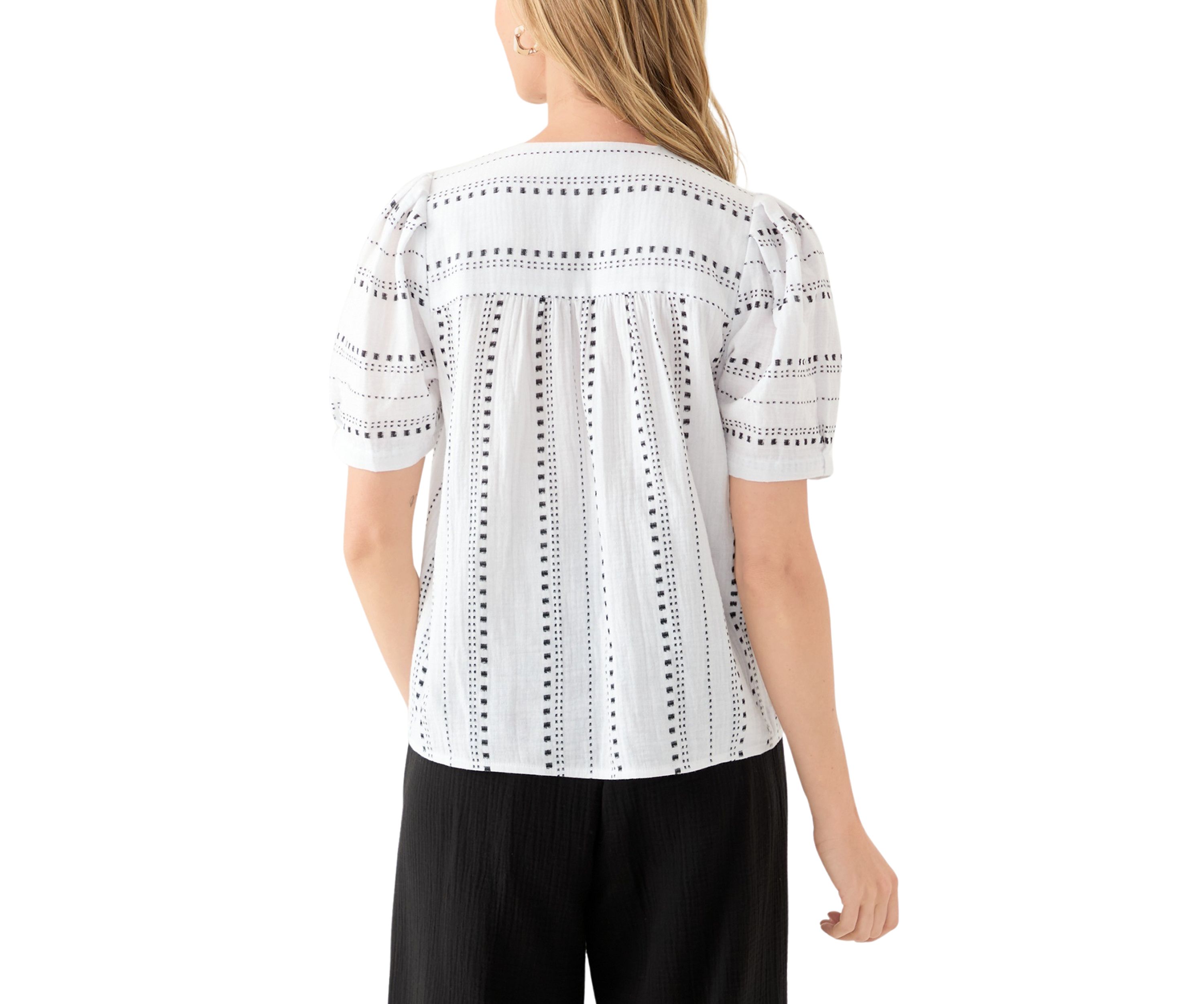 Petite Puff Sleeve Printed V-Neck Top 