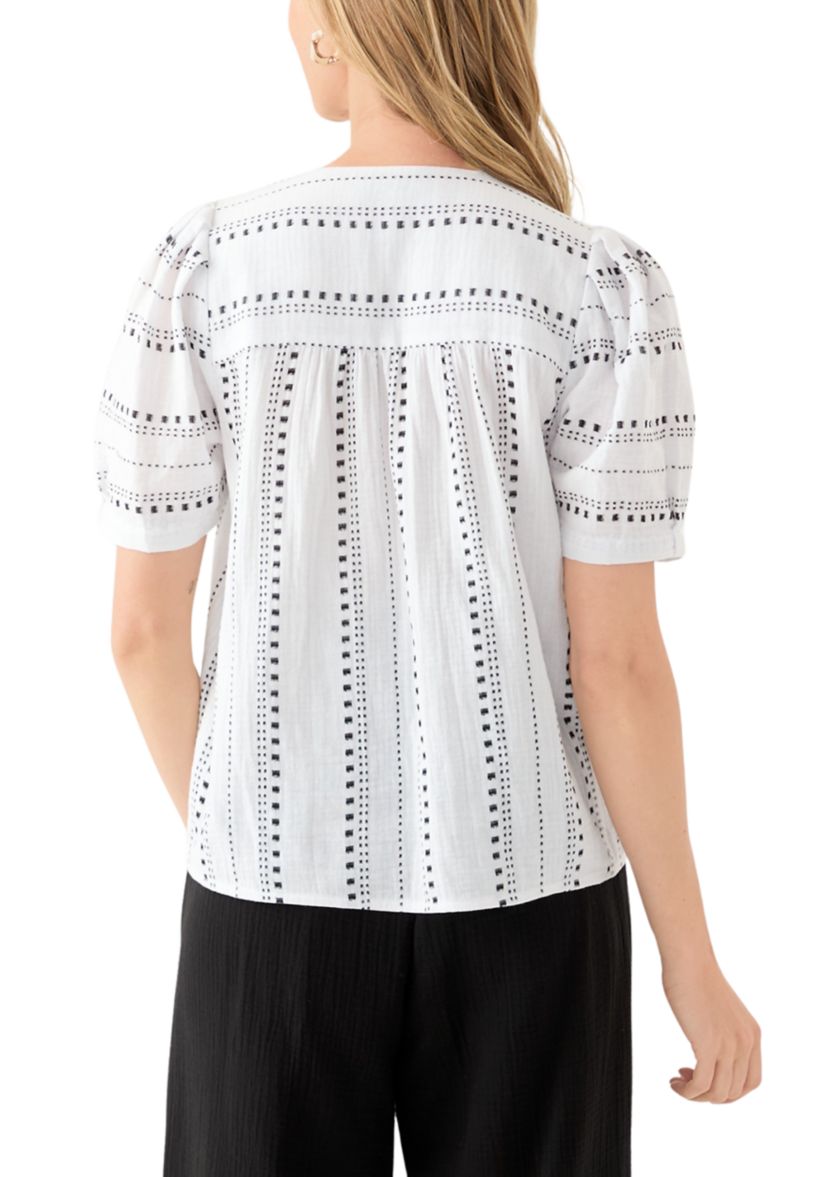 Petite Puff Sleeve Printed V-Neck Top 