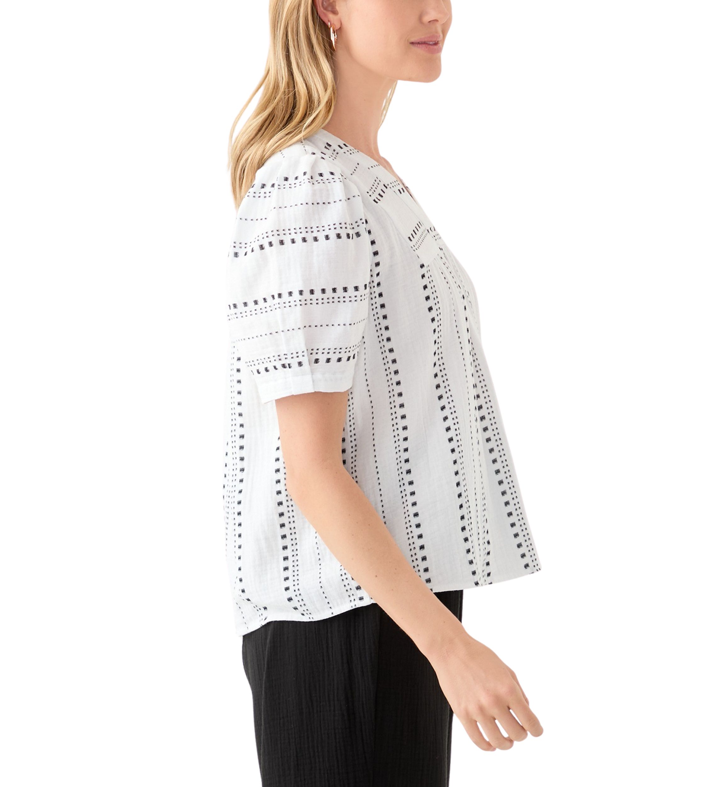 Petite Puff Sleeve Printed V-Neck Top 