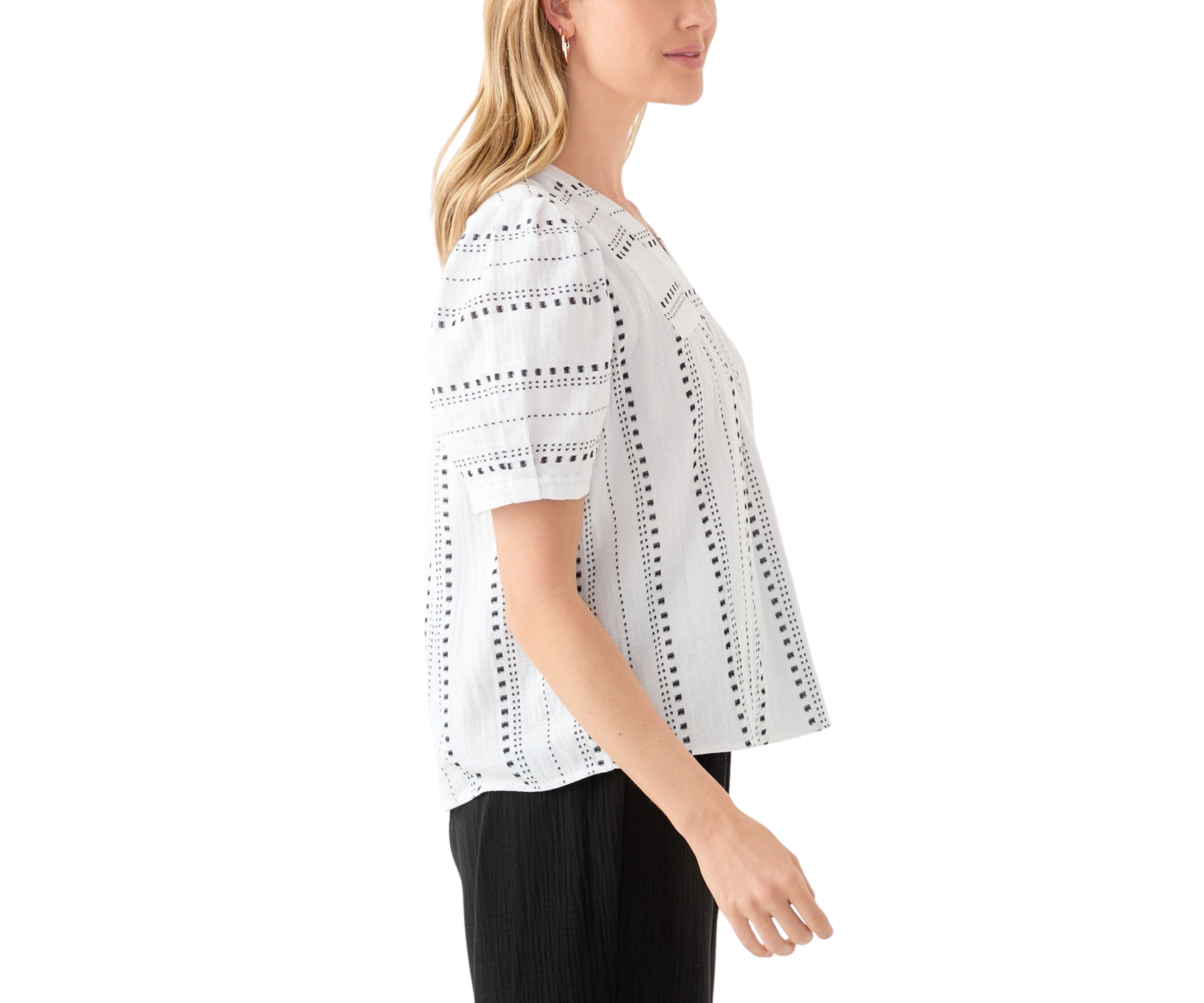 Petite Puff Sleeve Printed V-Neck Top 