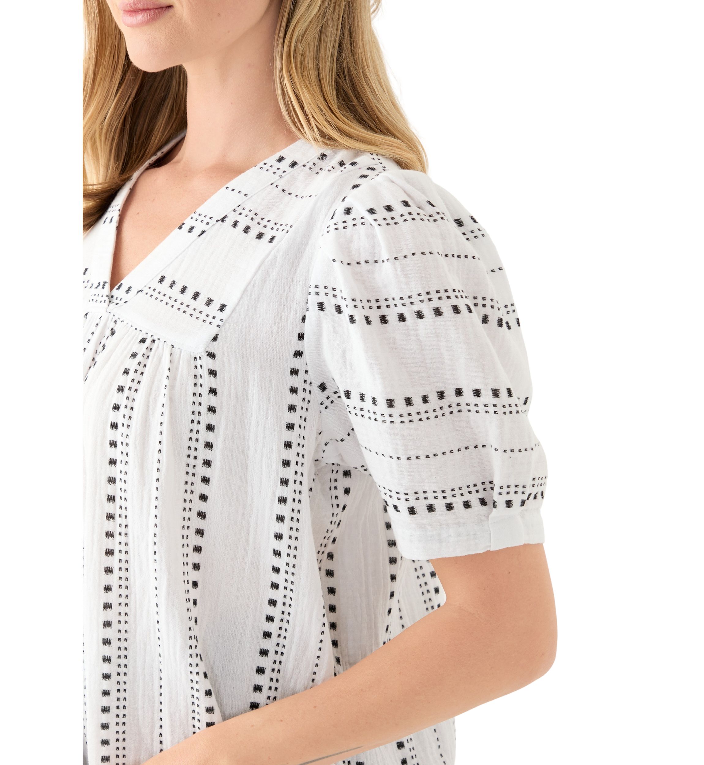 Petite Puff Sleeve Printed V-Neck Top 