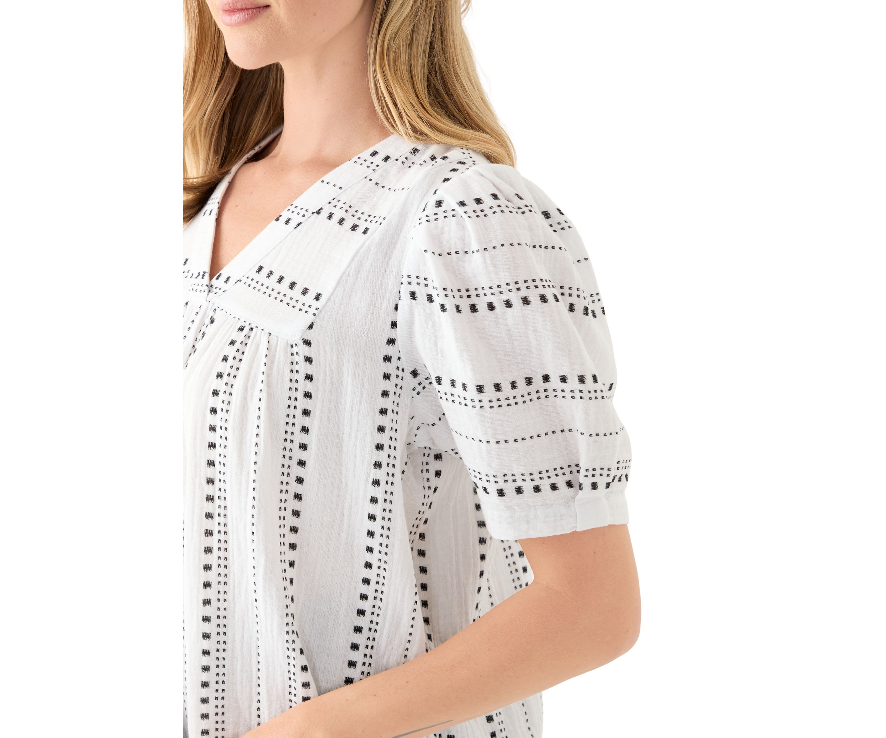 Petite Puff Sleeve Printed V-Neck Top 