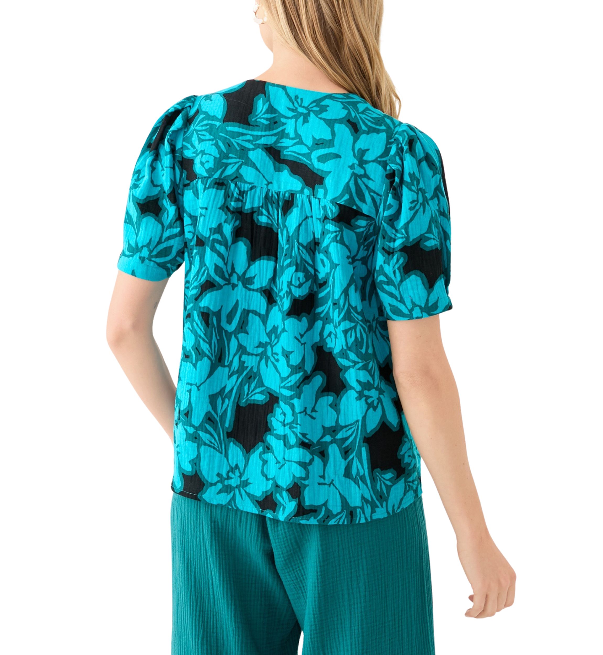 Petite Puff Sleeve Tropical Print Top 