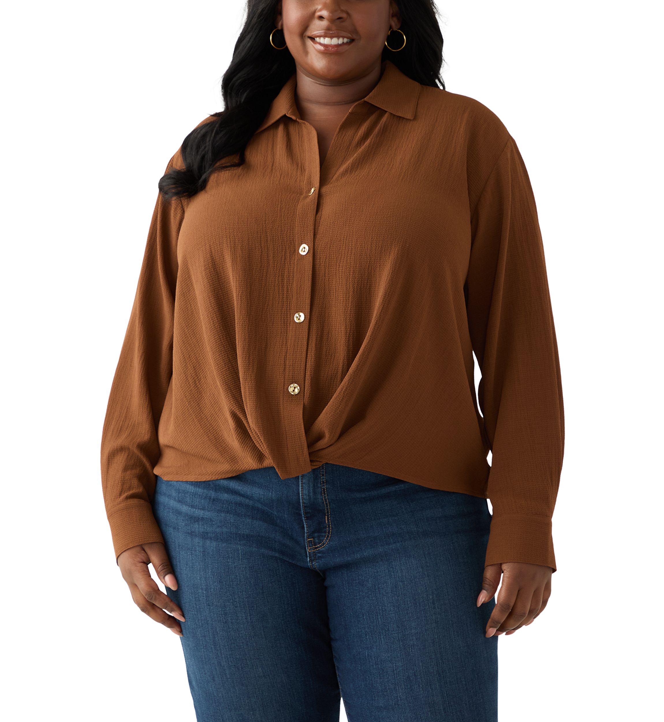 Plus Size Twist Front Woven Blouse