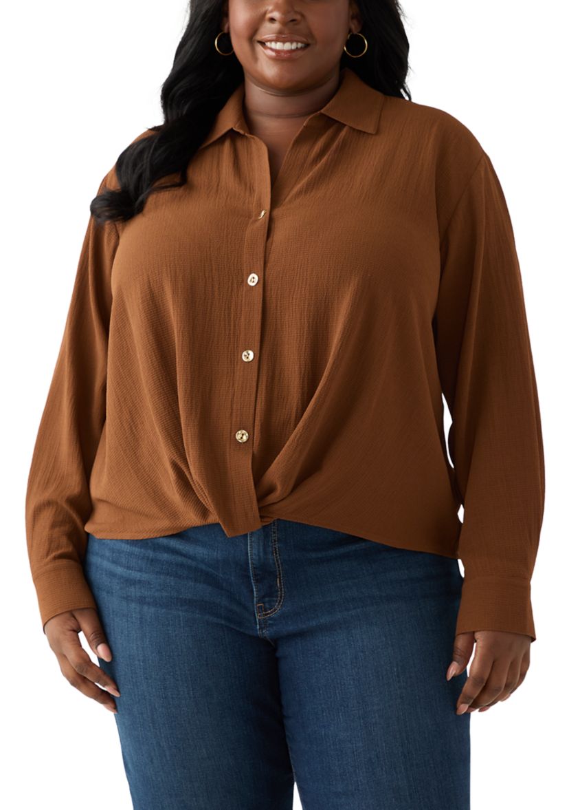 Plus Size Twist Front Woven Blouse