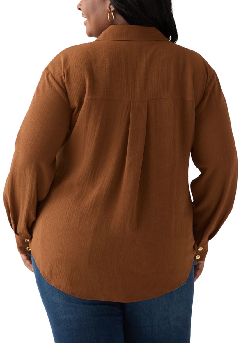 Plus Size Twist Front Woven Blouse