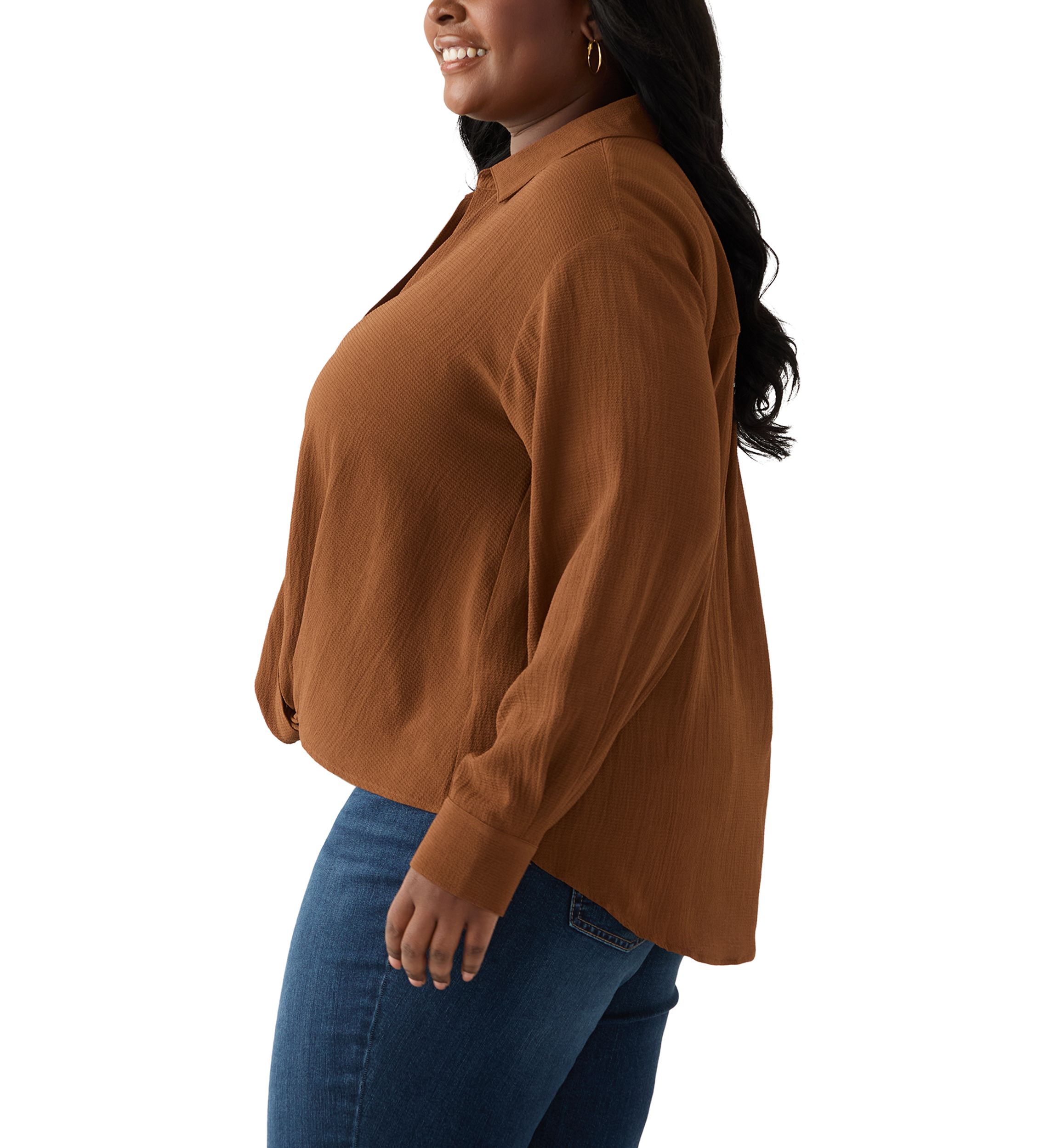 Plus Size Twist Front Woven Blouse