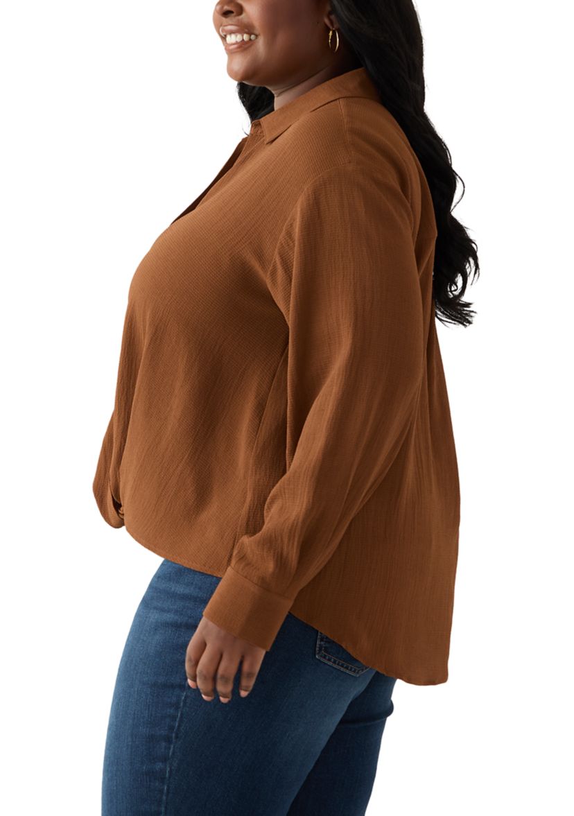 Plus Size Twist Front Woven Blouse