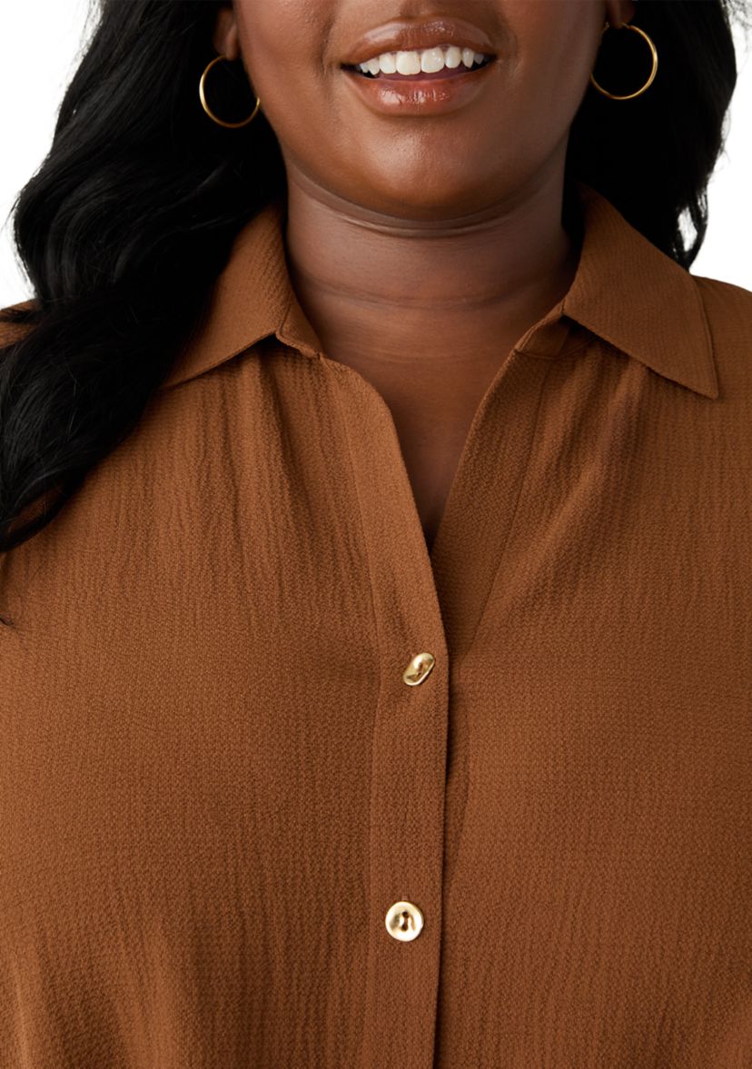 Plus Size Twist Front Woven Blouse