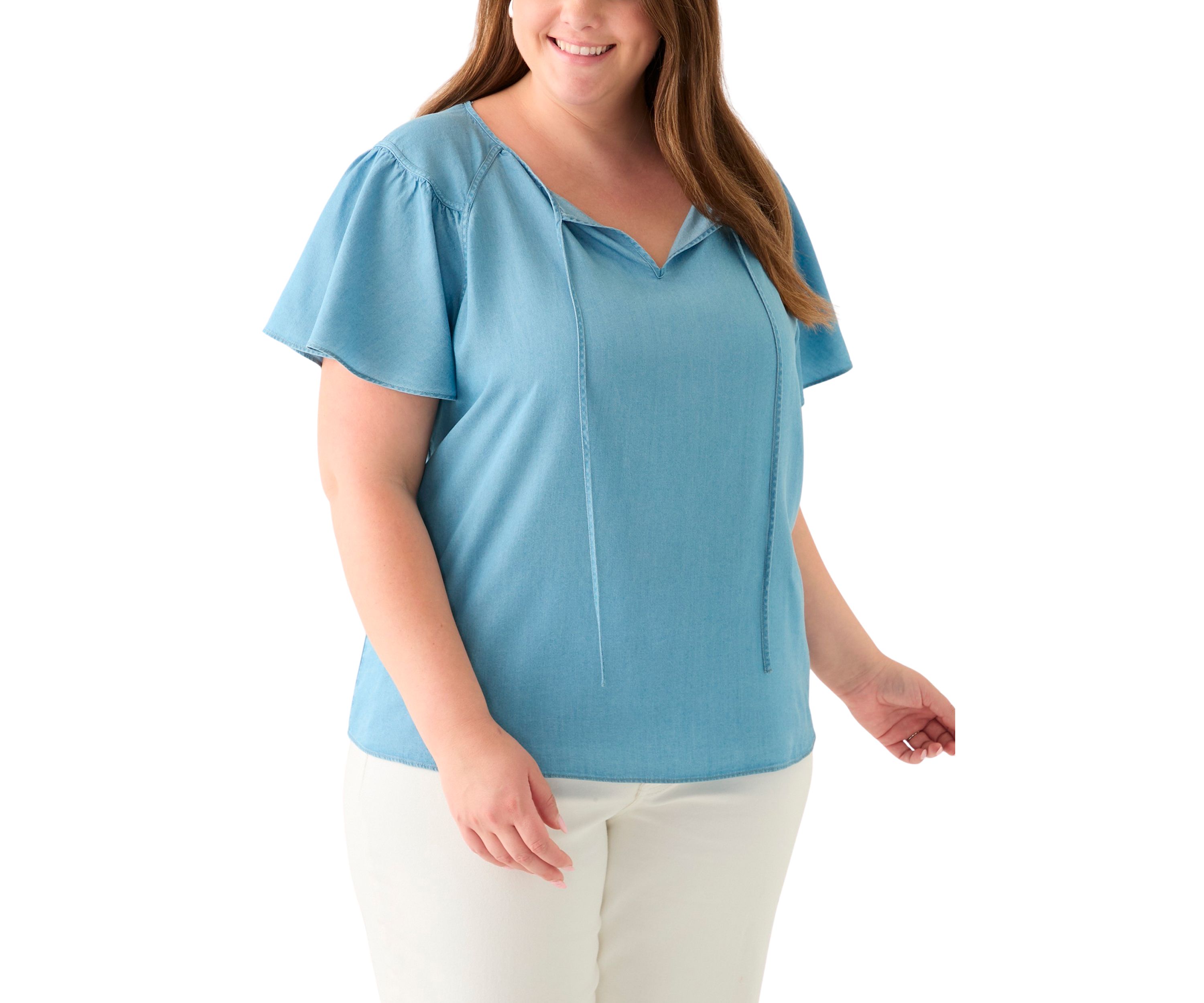 Plus Size Flutter Sleeve Peasant Top 