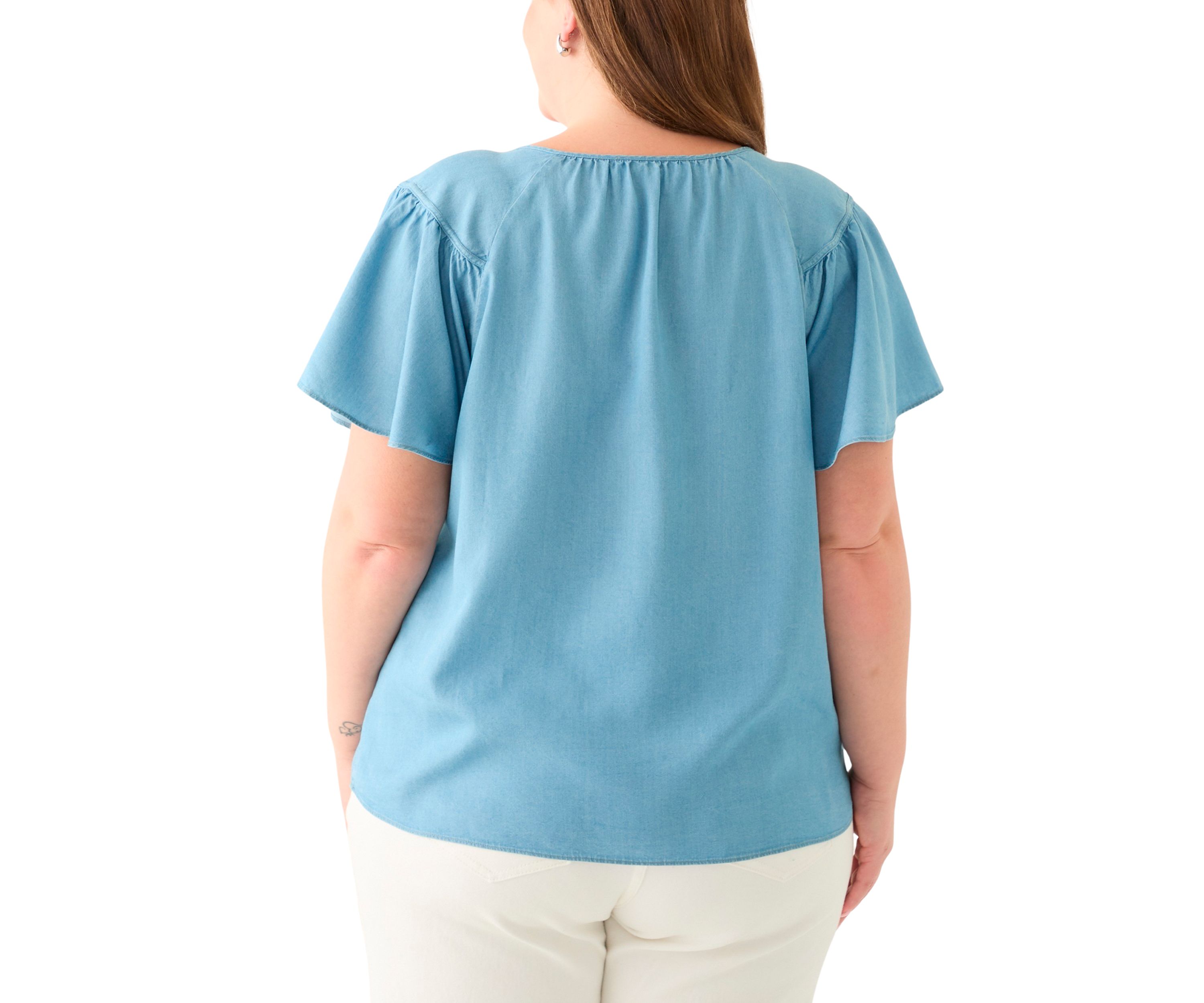 Plus Size Flutter Sleeve Peasant Top 