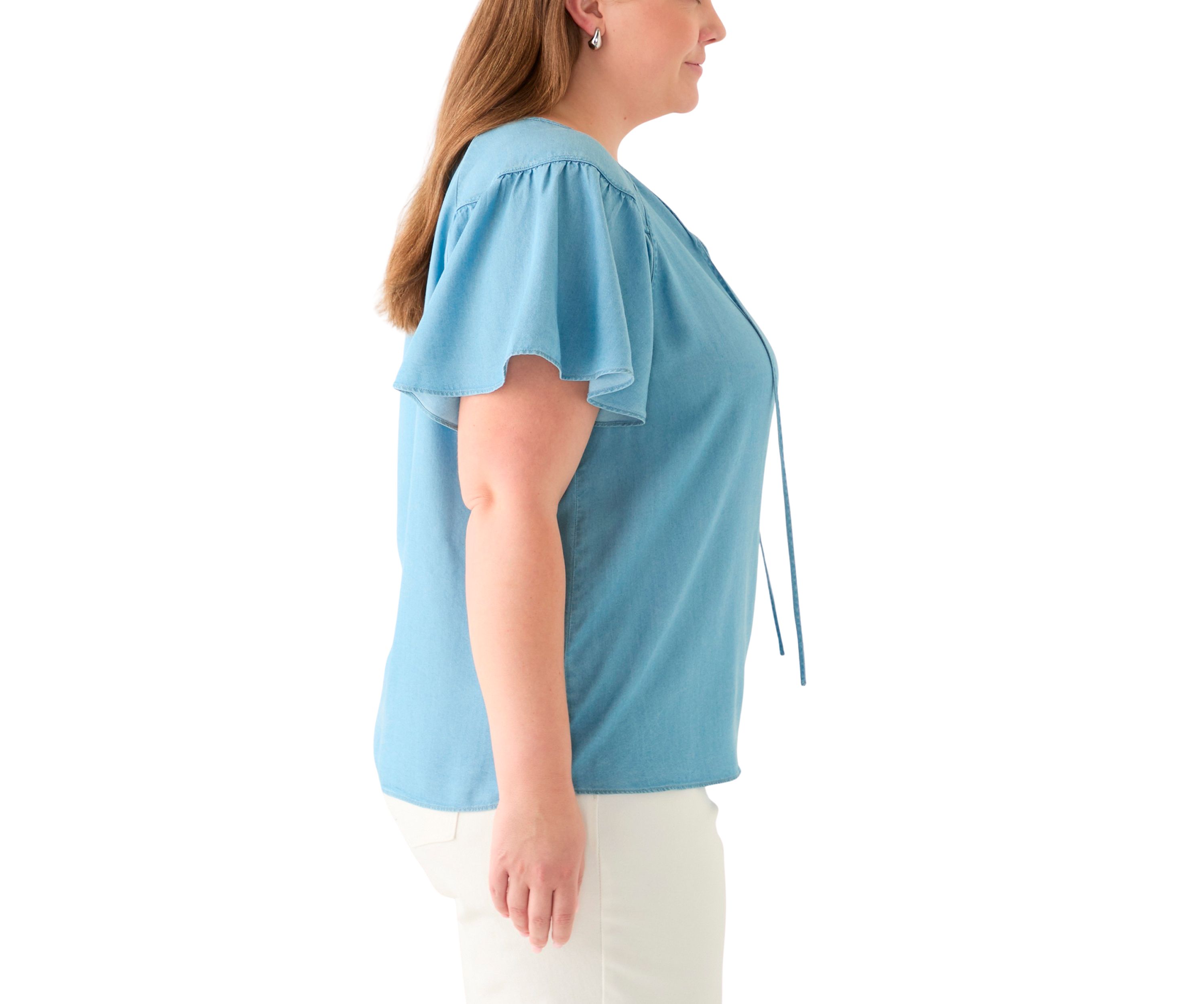 Plus Size Flutter Sleeve Peasant Top 