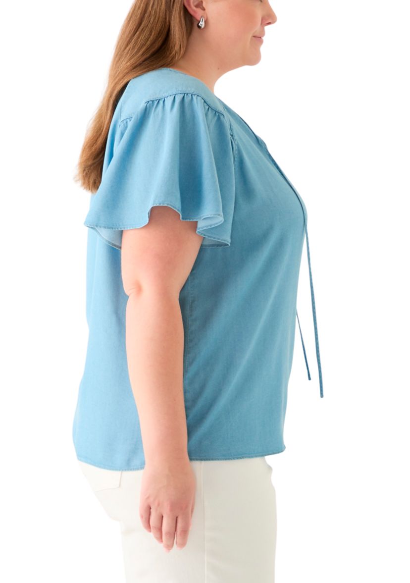 Plus Size Flutter Sleeve Peasant Top 