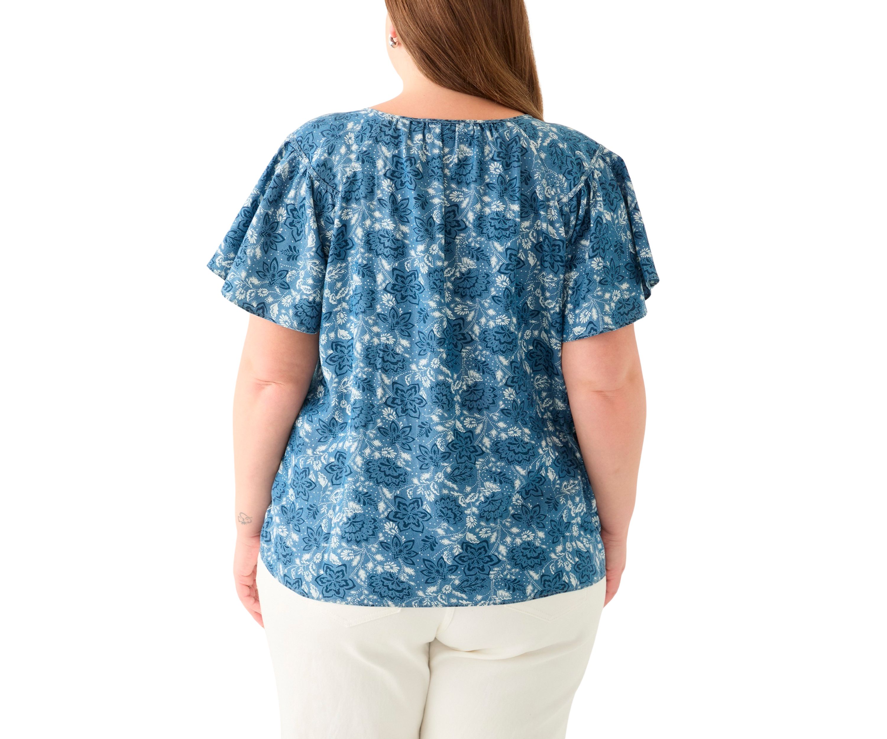 Plus Size Printed Peasant Top