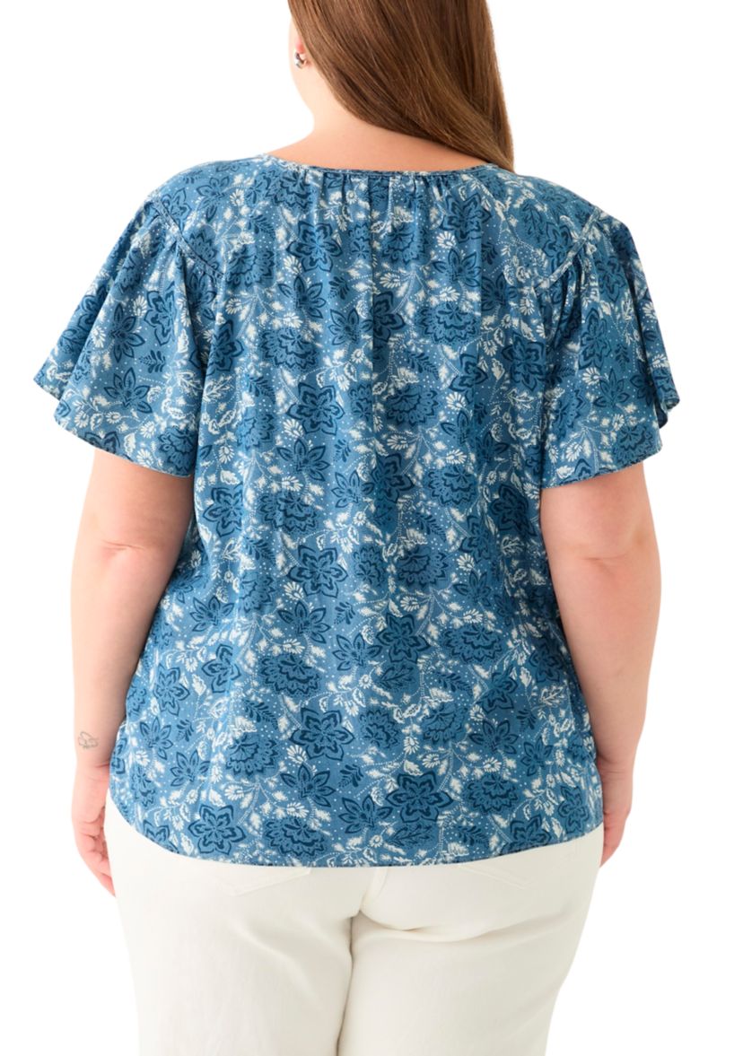 Plus Size Printed Peasant Top