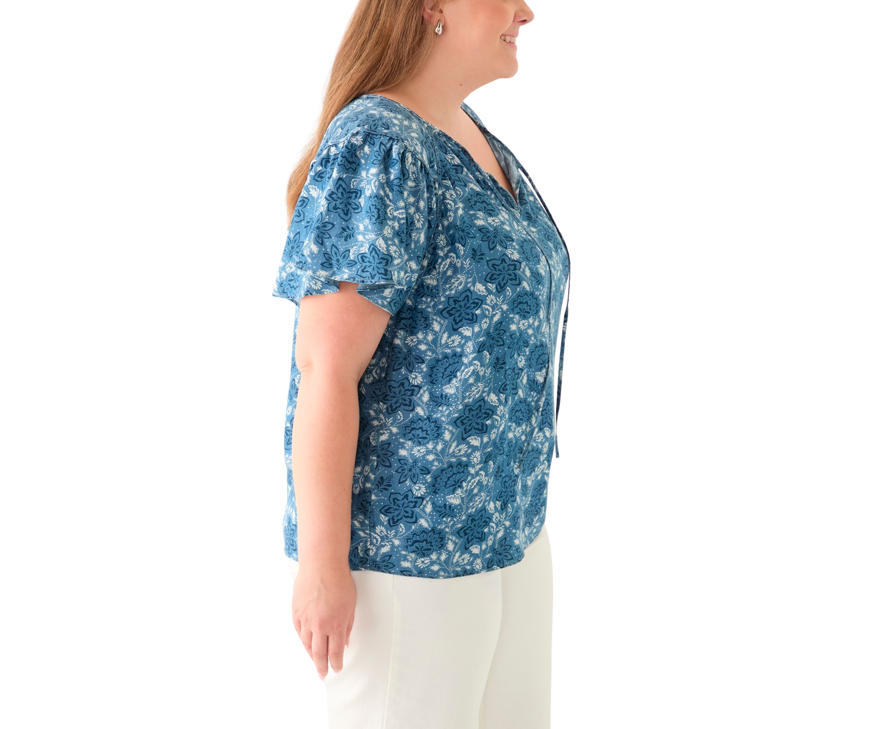 Plus Size Printed Peasant Top
