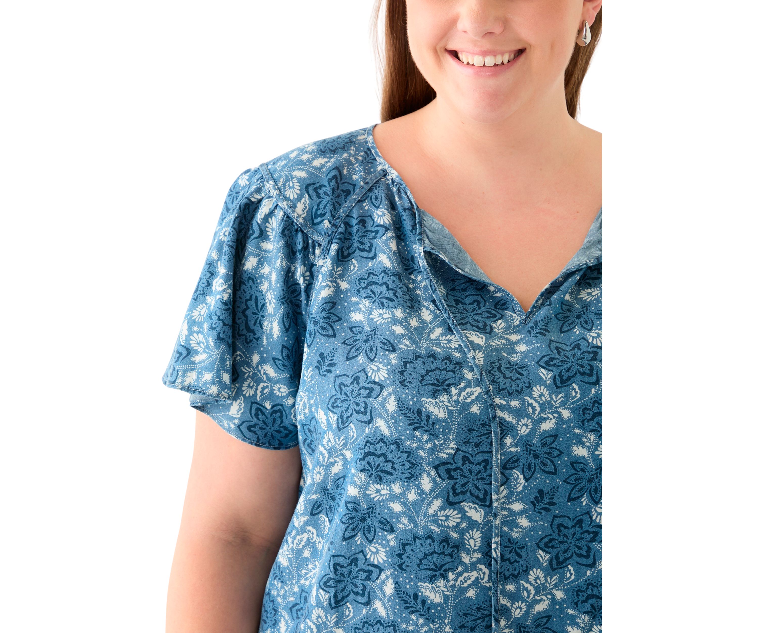 Plus Size Printed Peasant Top