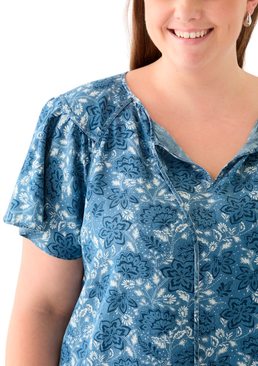 Plus Size Printed Peasant Top
