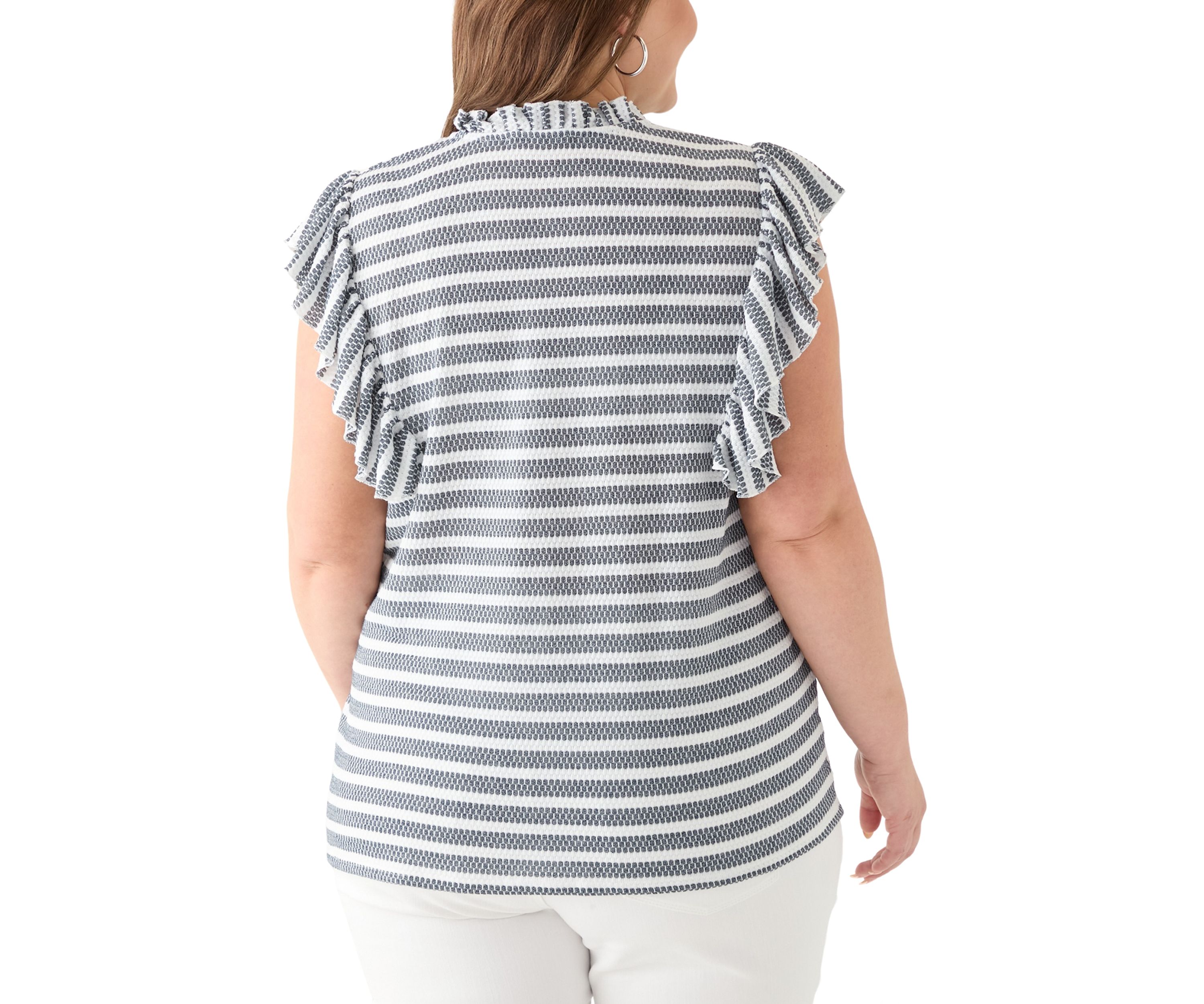 Plus Size Flutter Sleeve Stripe Knit Gauze Top 