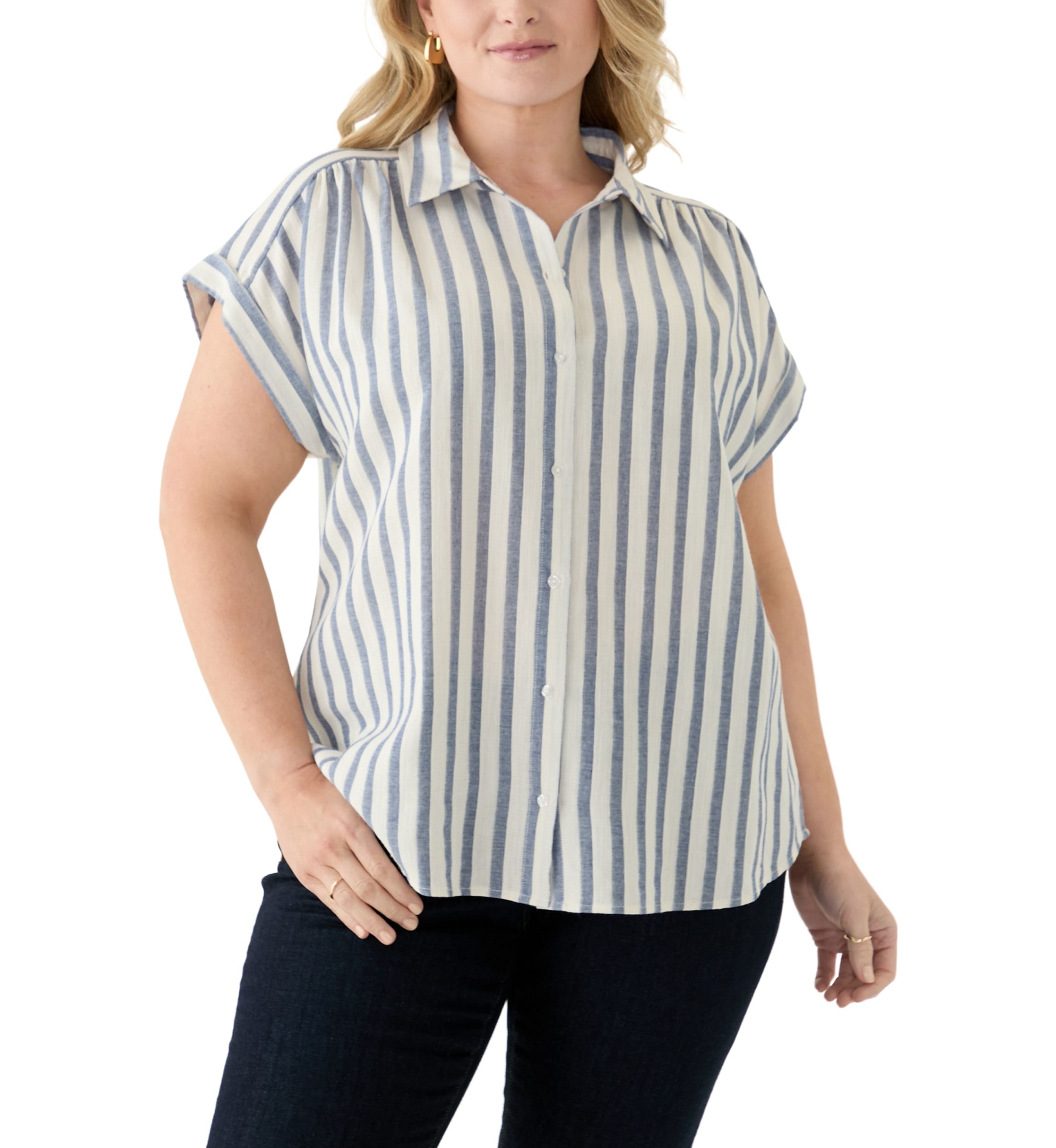 Plus Size Stripe Camp Shirt