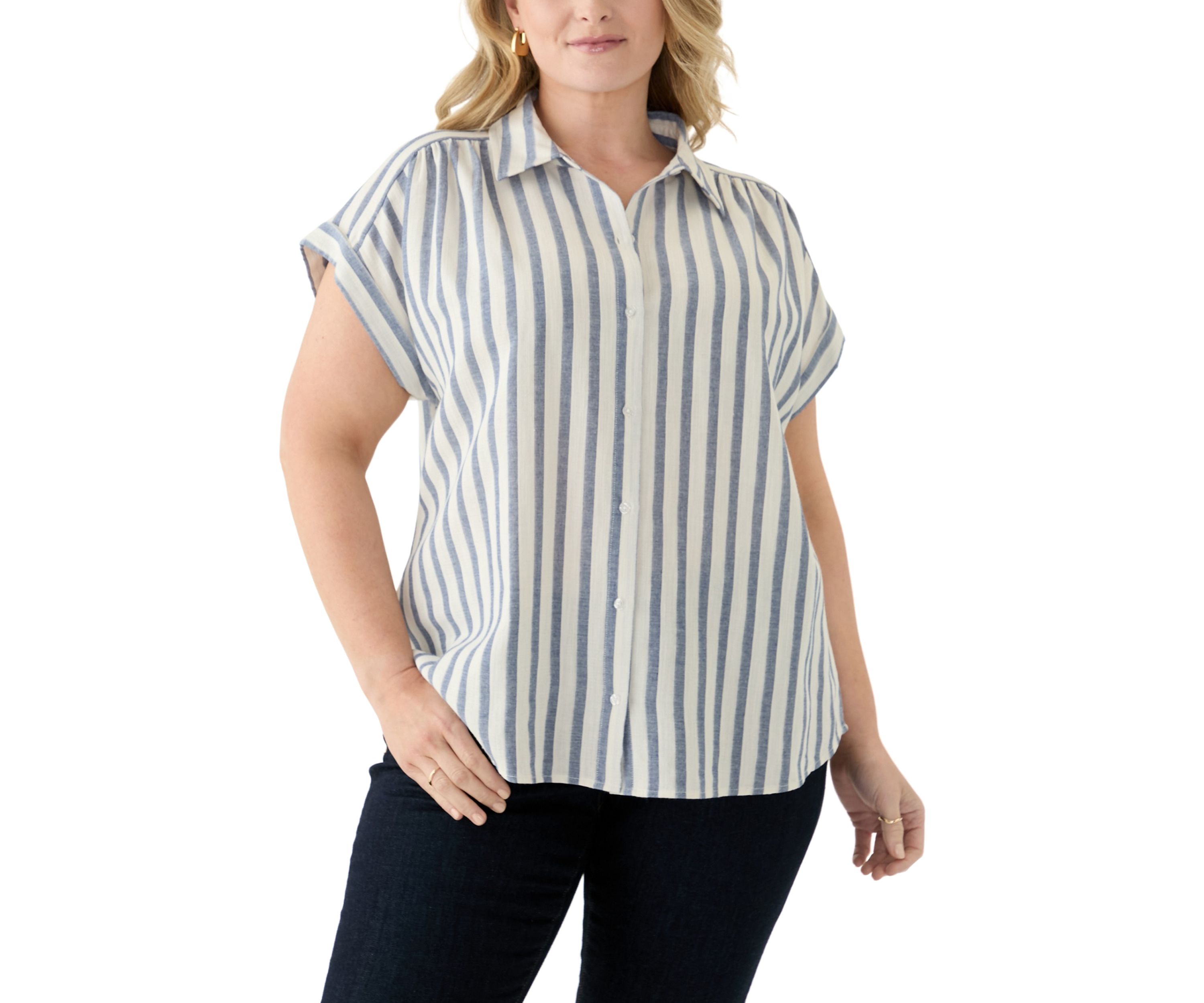 Plus Size Stripe Camp Shirt