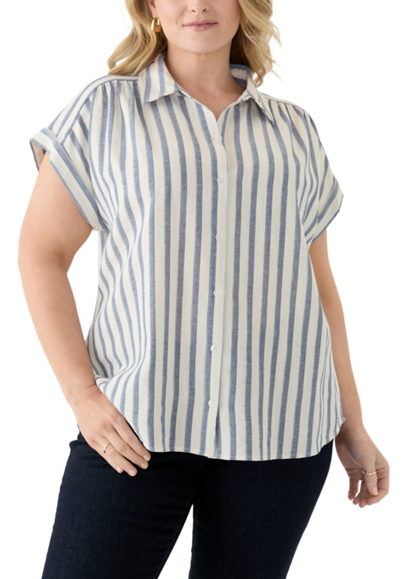 Plus Size Stripe Camp Shirt