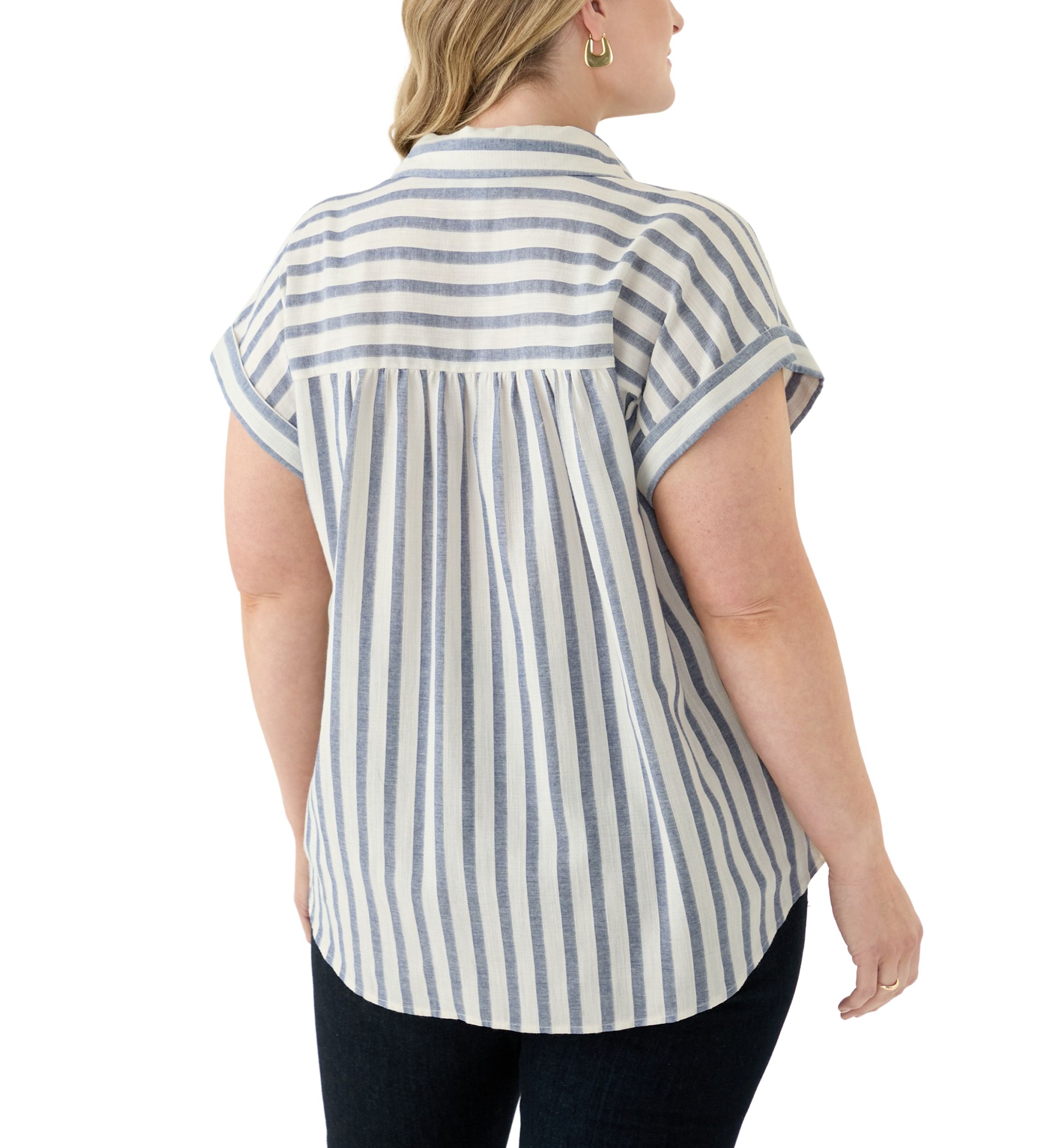 Plus Size Stripe Camp Shirt