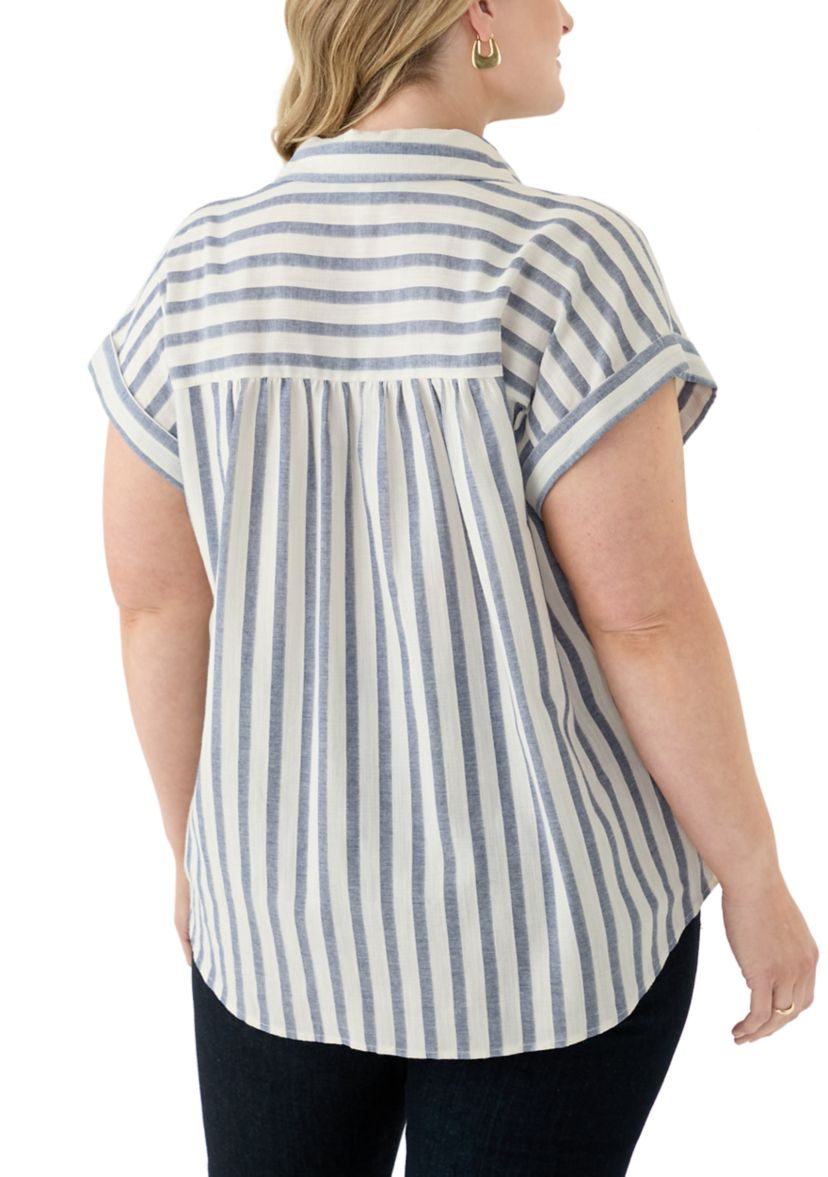 Plus Size Stripe Camp Shirt