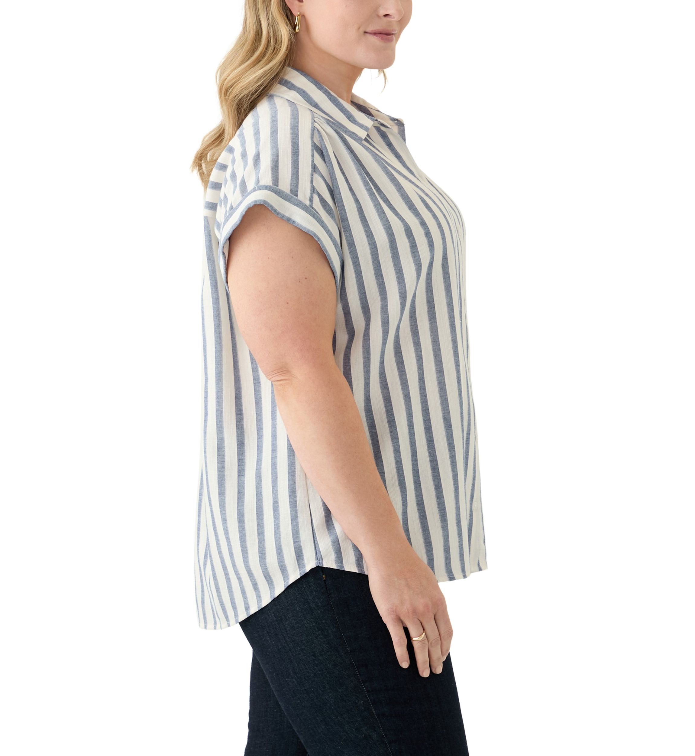 Plus Size Stripe Camp Shirt