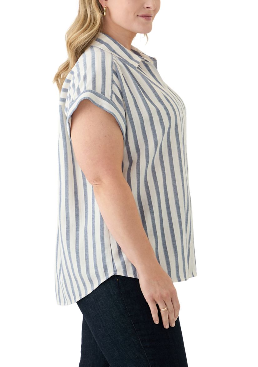 Plus Size Stripe Camp Shirt