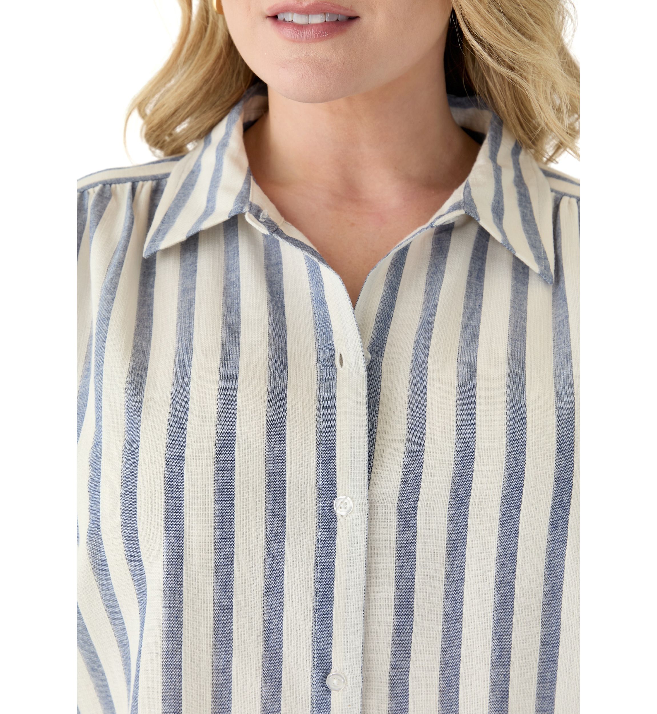Plus Size Stripe Camp Shirt