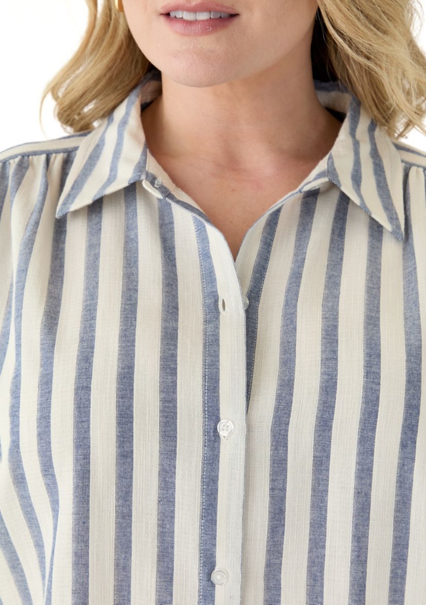 Plus Size Stripe Camp Shirt