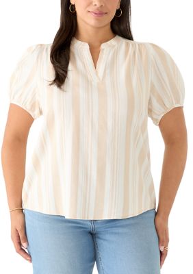 Fever Women's Plus Size Striped Popover Top
