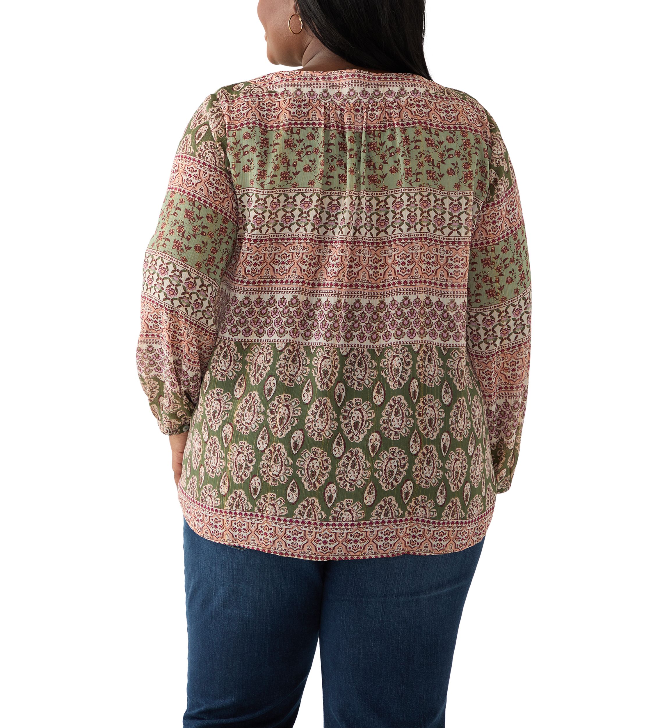Plus Size 3/4 Lurex Printed Woven Blouse