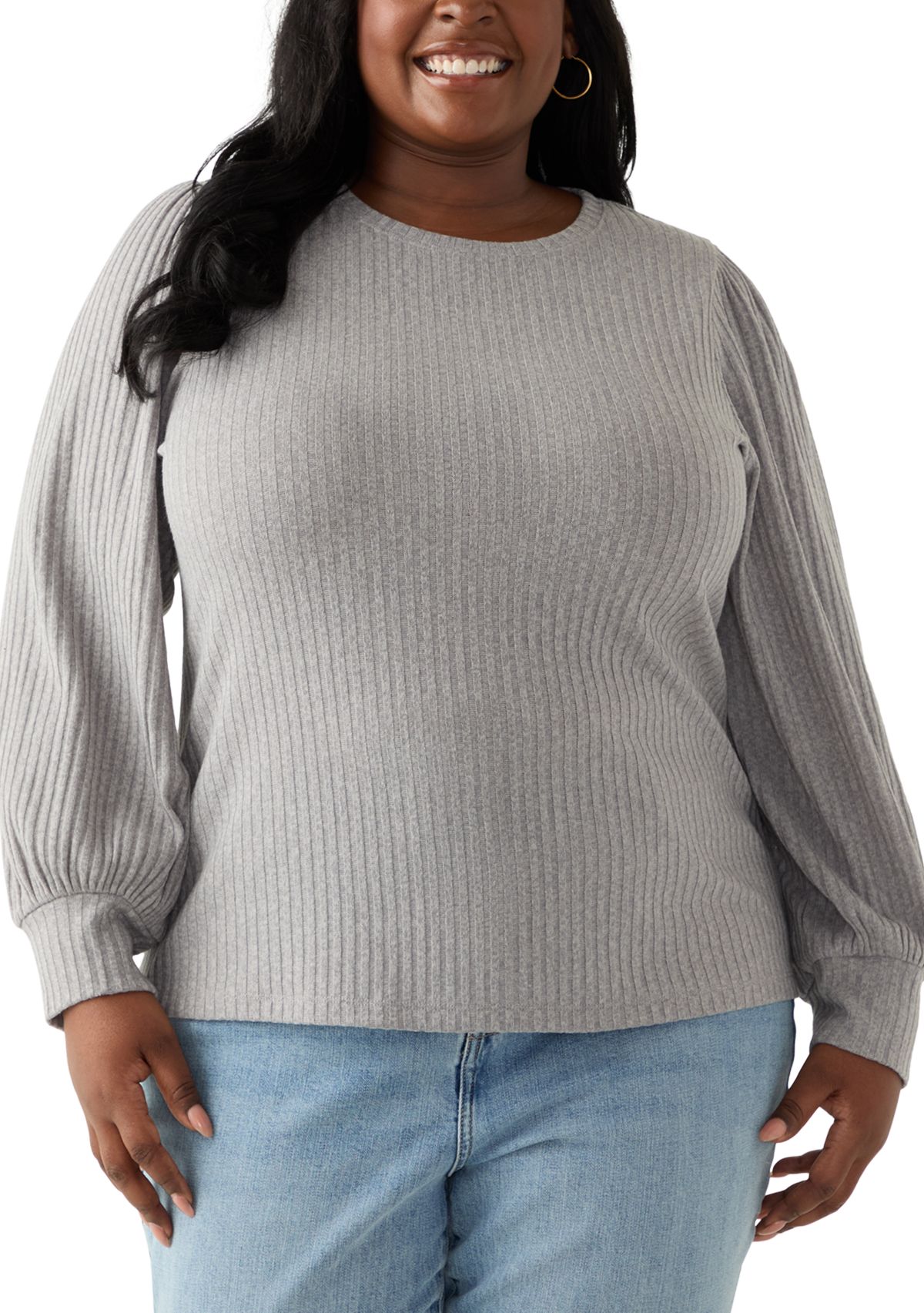 Plus Size Crew Neck Hatchi Ribbed Knit Top
