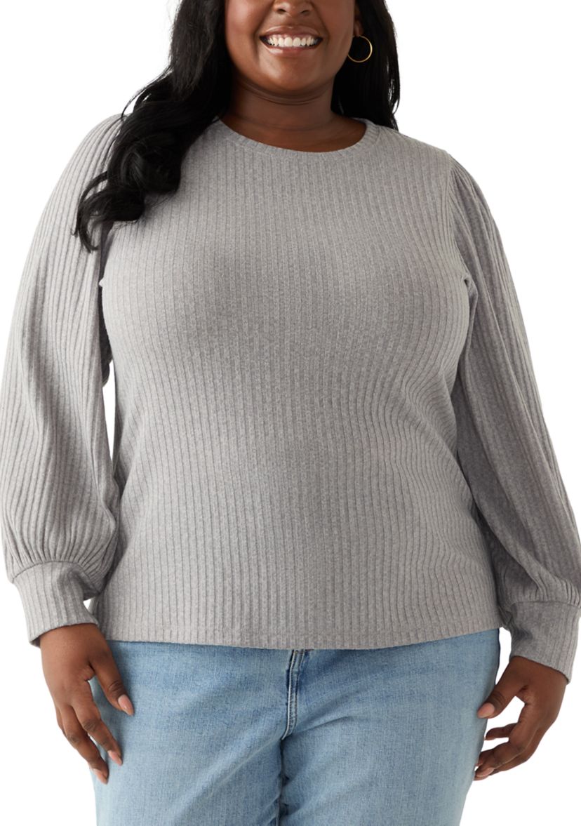 Plus Size Crew Neck Hatchi Ribbed Knit Top