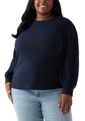 Fever Women's Plus Size Crew Neck Hatchi Ribbed Knit Top, 3X