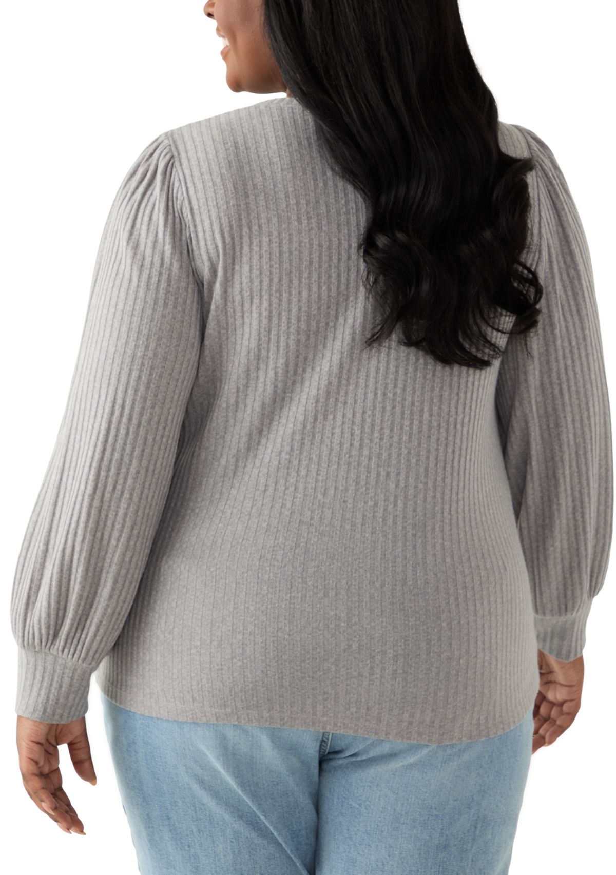 Plus Size Crew Neck Hatchi Ribbed Knit Top