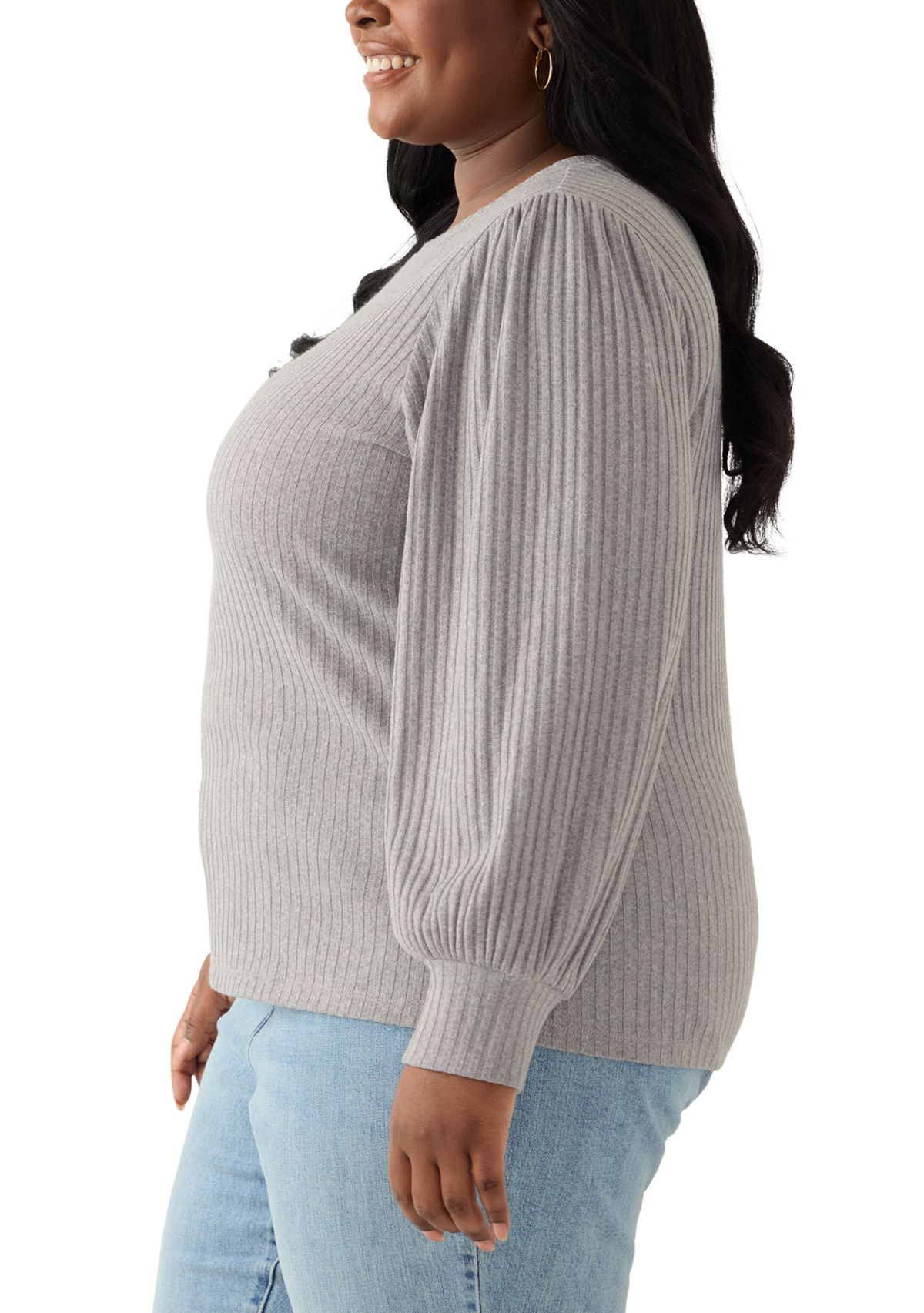 Plus Size Crew Neck Hatchi Ribbed Knit Top