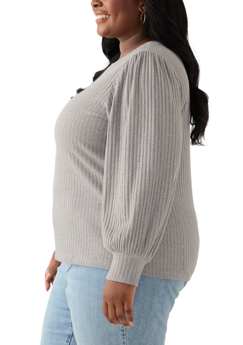 Plus Size Crew Neck Hatchi Ribbed Knit Top