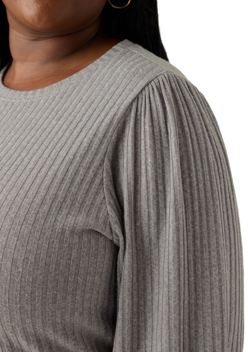 Plus Size Crew Neck Hatchi Ribbed Knit Top