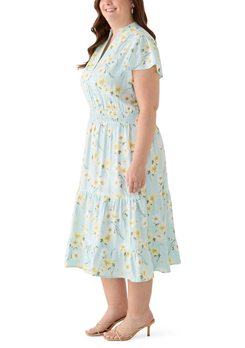 Fever Women's Plus Size Smocked Waist Midi Dress, White, 1X