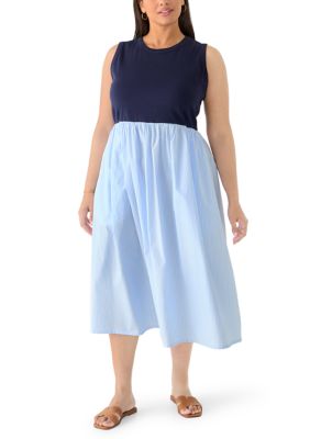 Fever Women's Plus Size Sleeveless Knit-Woven Striped Midi Dress