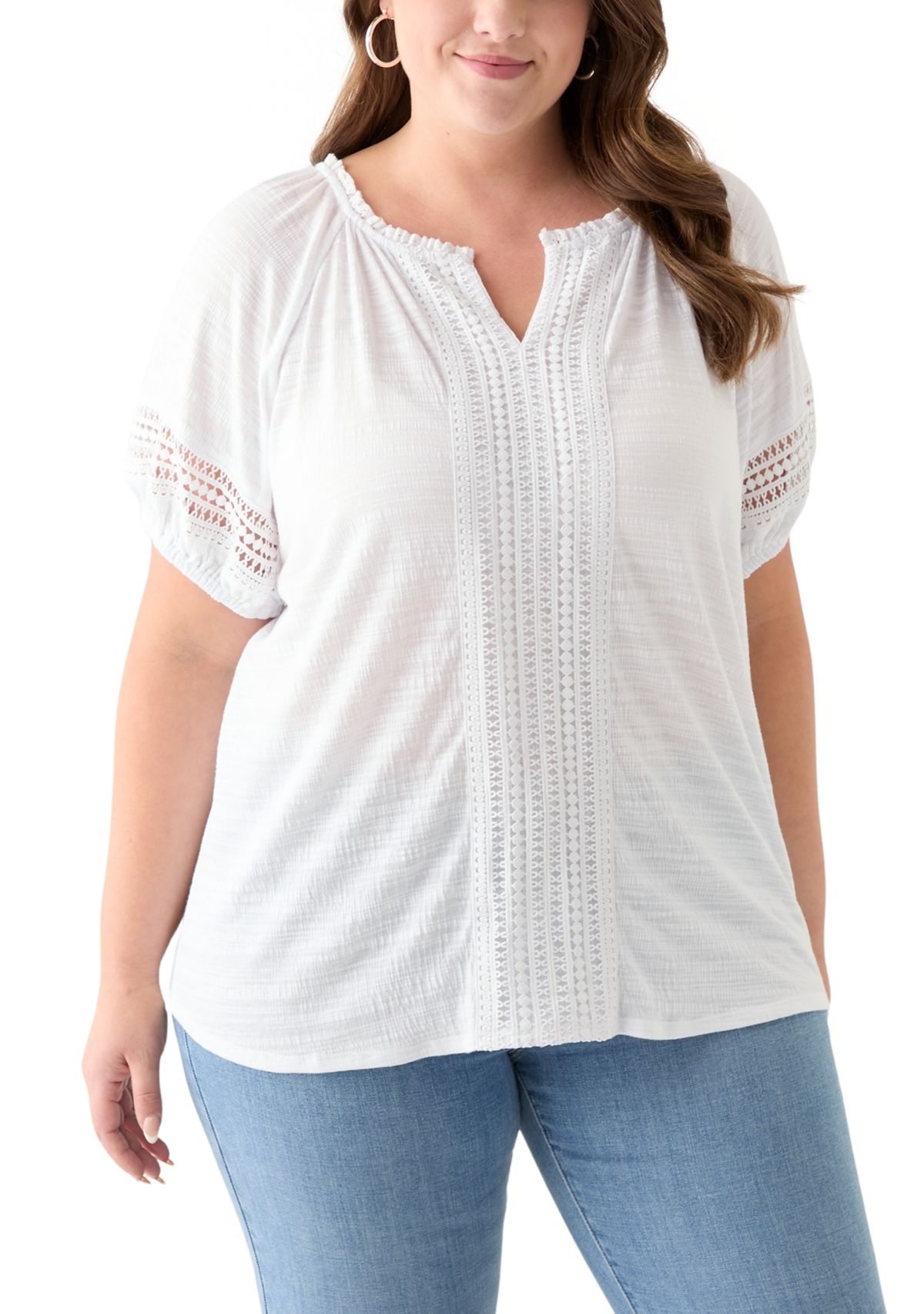 Plus Size Knit Gauze Split Neck 