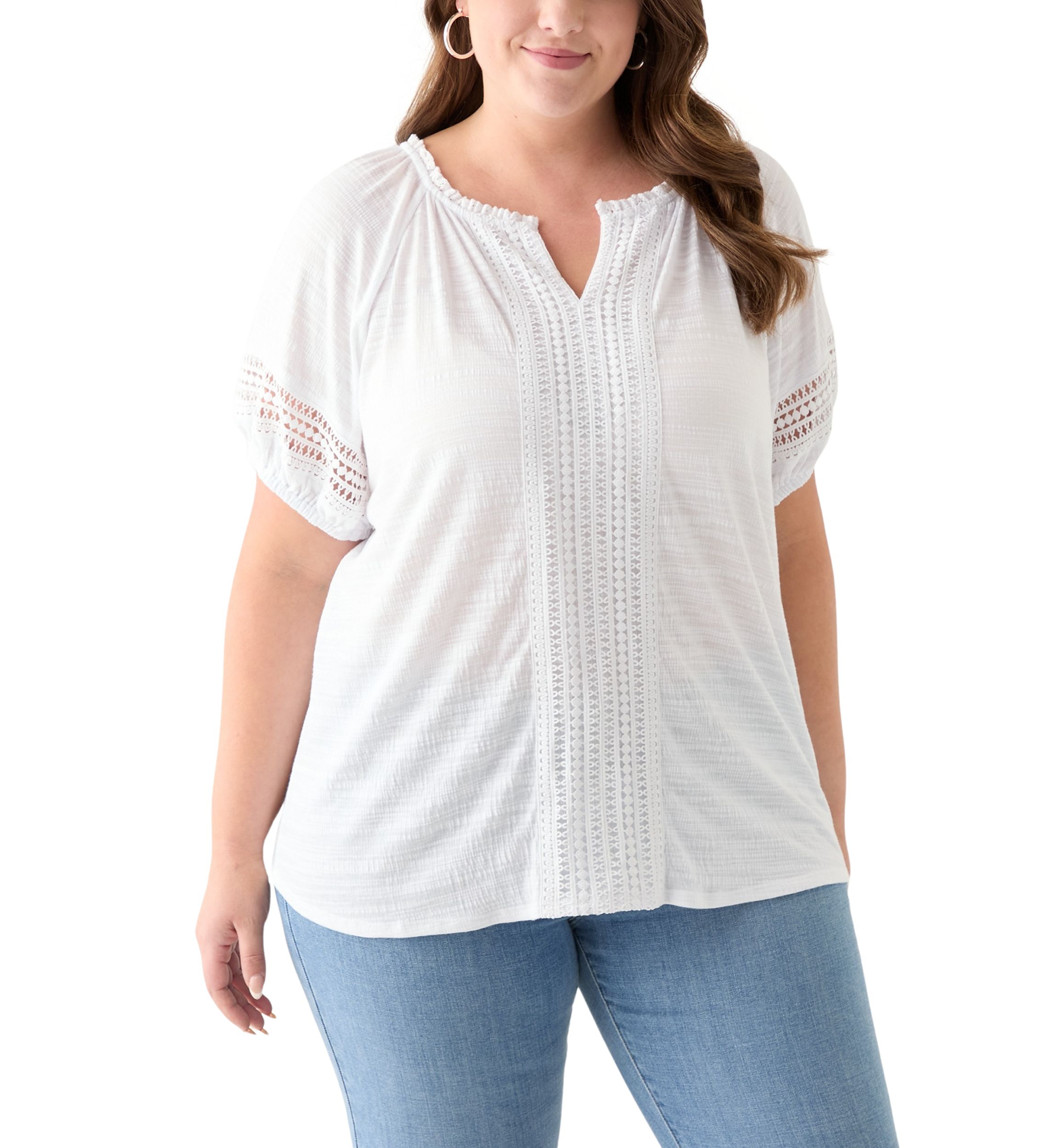 Plus Size Knit Gauze Split Neck 
