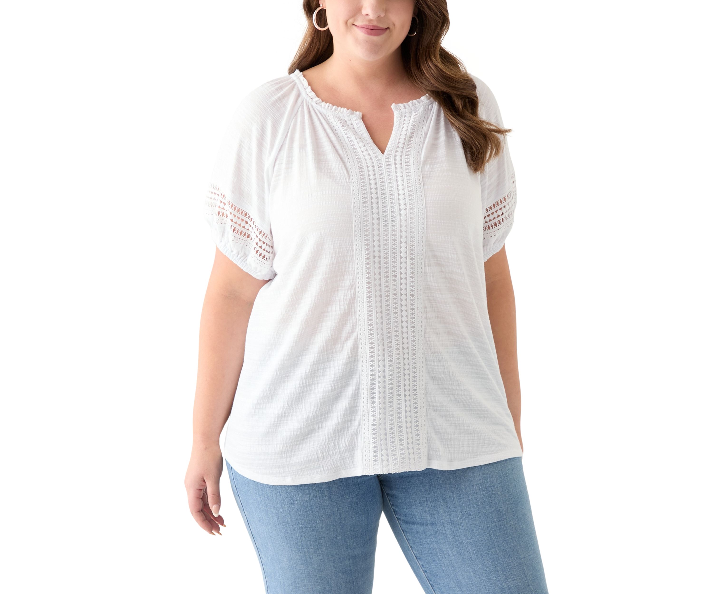 Plus Size Knit Gauze Split Neck 