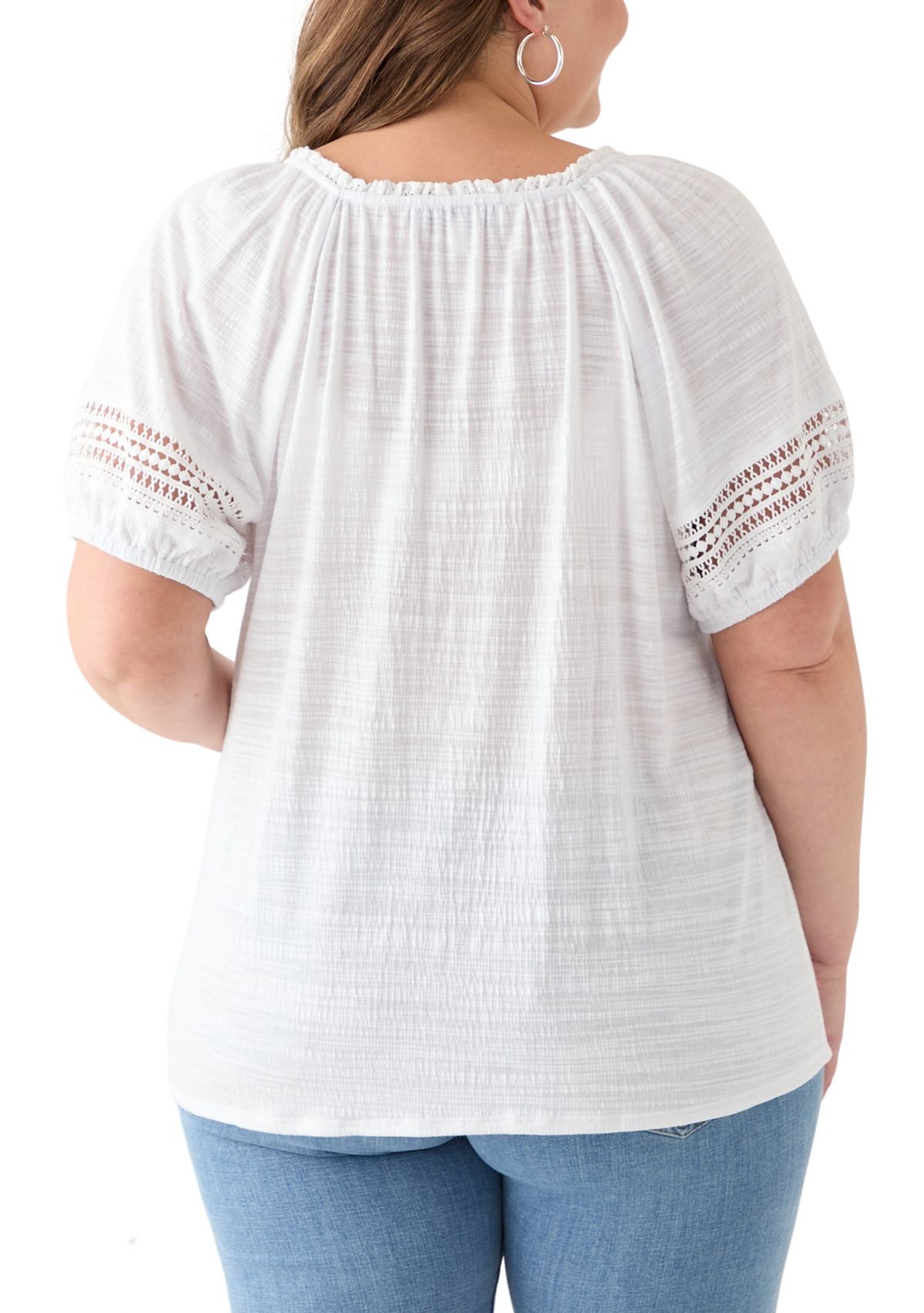 Plus Size Knit Gauze Split Neck 