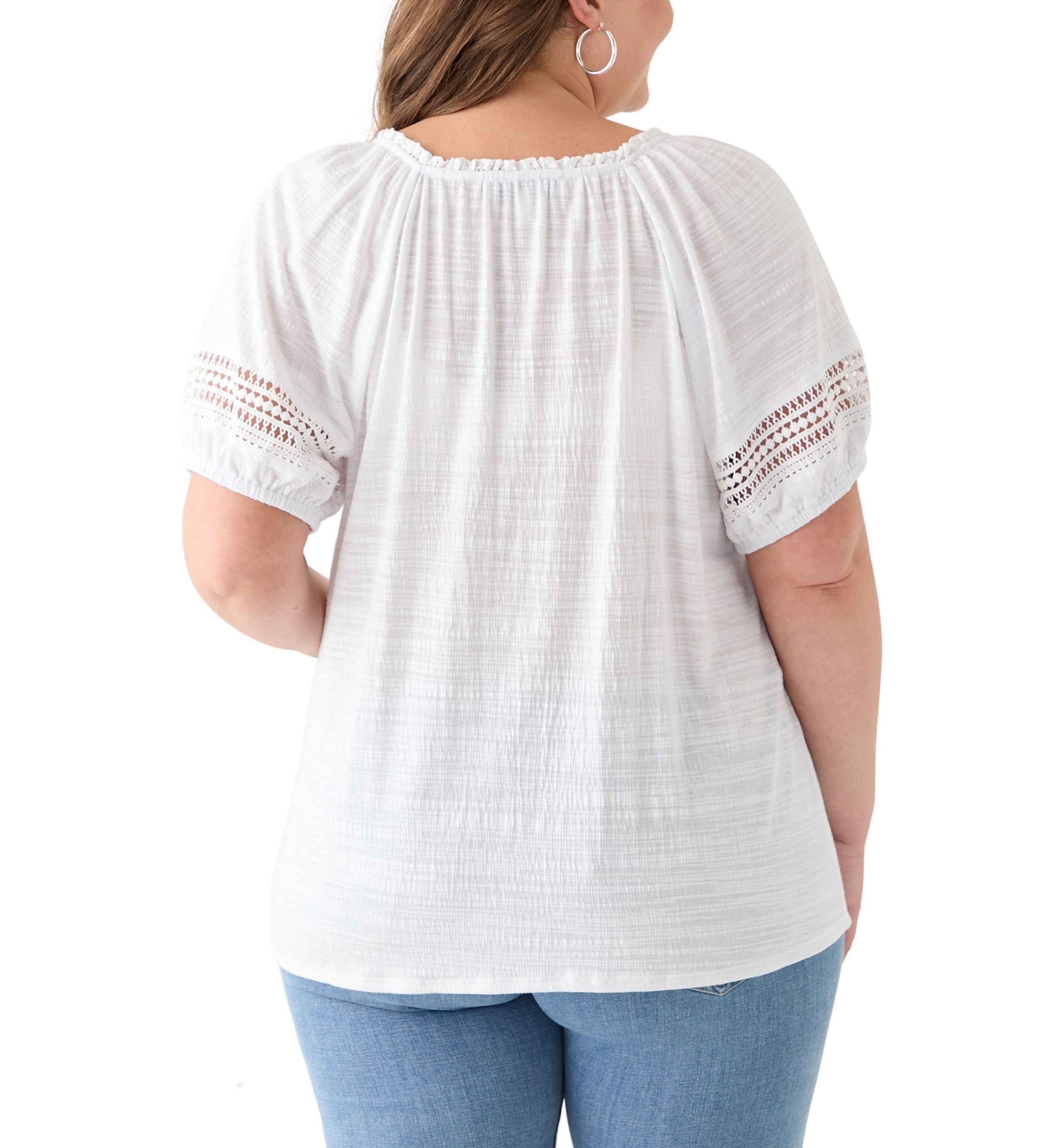 Plus Size Knit Gauze Split Neck 