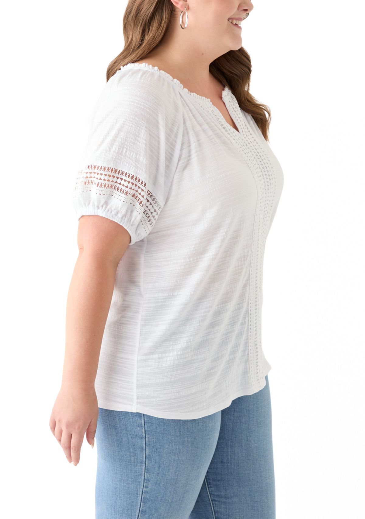 Plus Size Knit Gauze Split Neck 